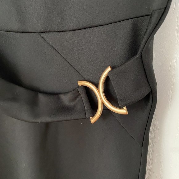 Venus Black Cap Sleeve Sheath Dress with Gold Buckle Detail Size S - Picture 8 of 12